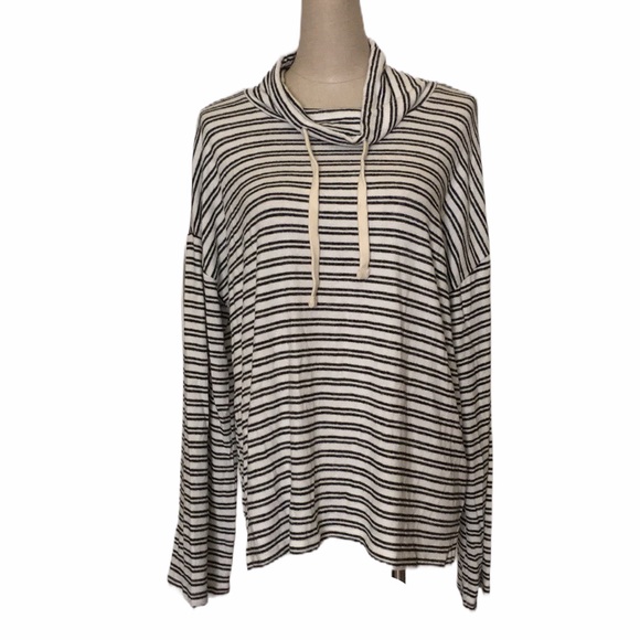 Lucky Brand Striped Long Sleeve Funnel Neck Sz L - Picture 2 of 9